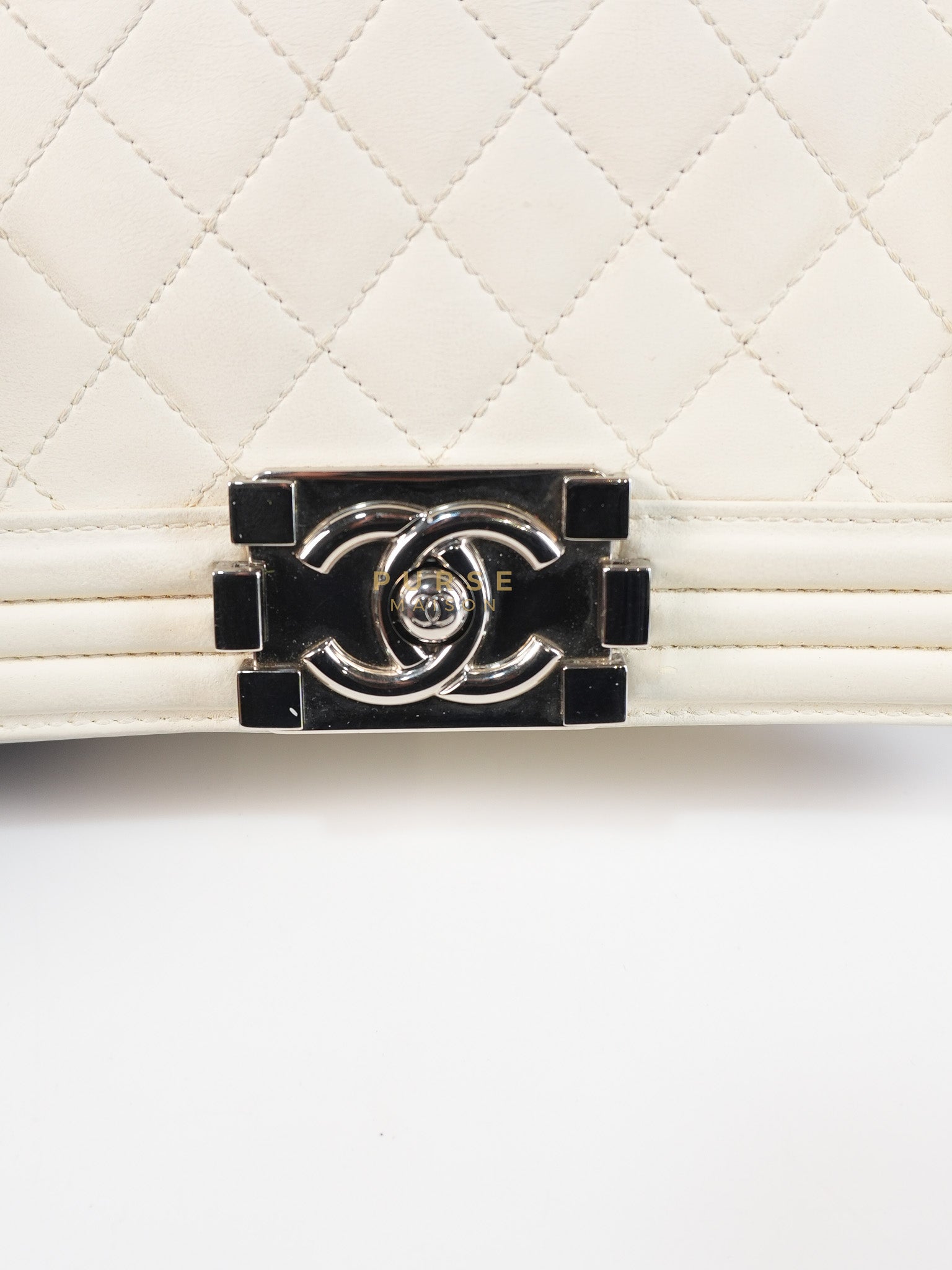 Boy Galuchat Mini Flap Bag in White Quilted Lambskin Leather & Silver Hardware Series 16 | Purse Maison Luxury Bags Shop