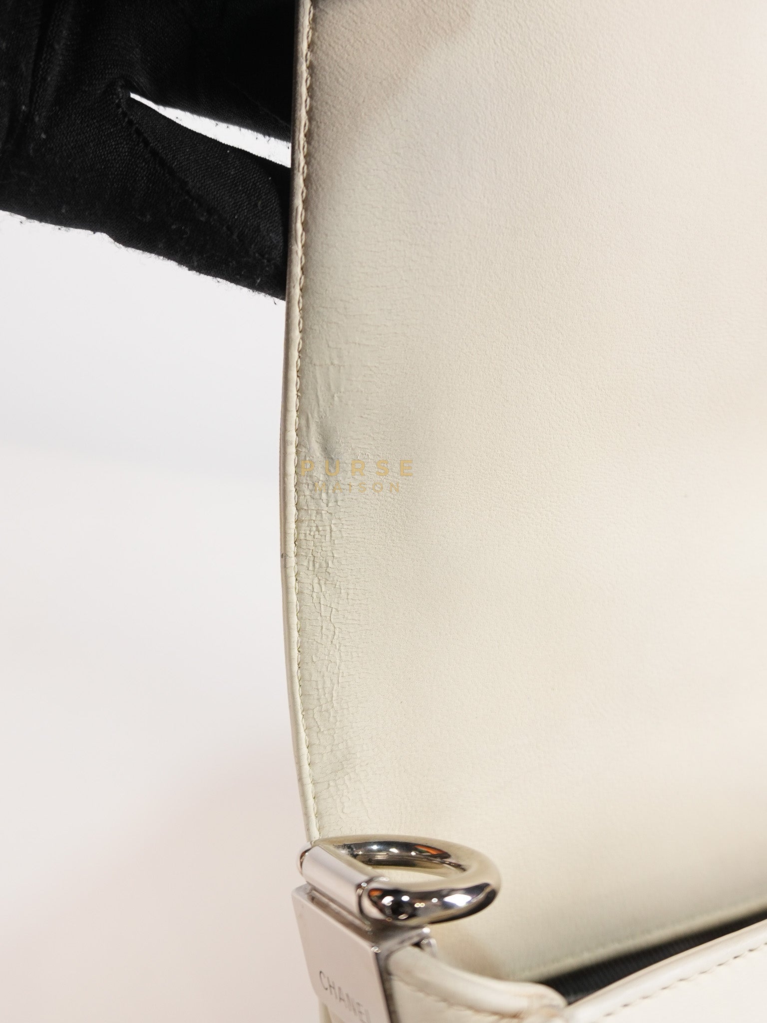 Boy Galuchat Mini Flap Bag in White Quilted Lambskin Leather & Silver Hardware Series 16 | Purse Maison Luxury Bags Shop