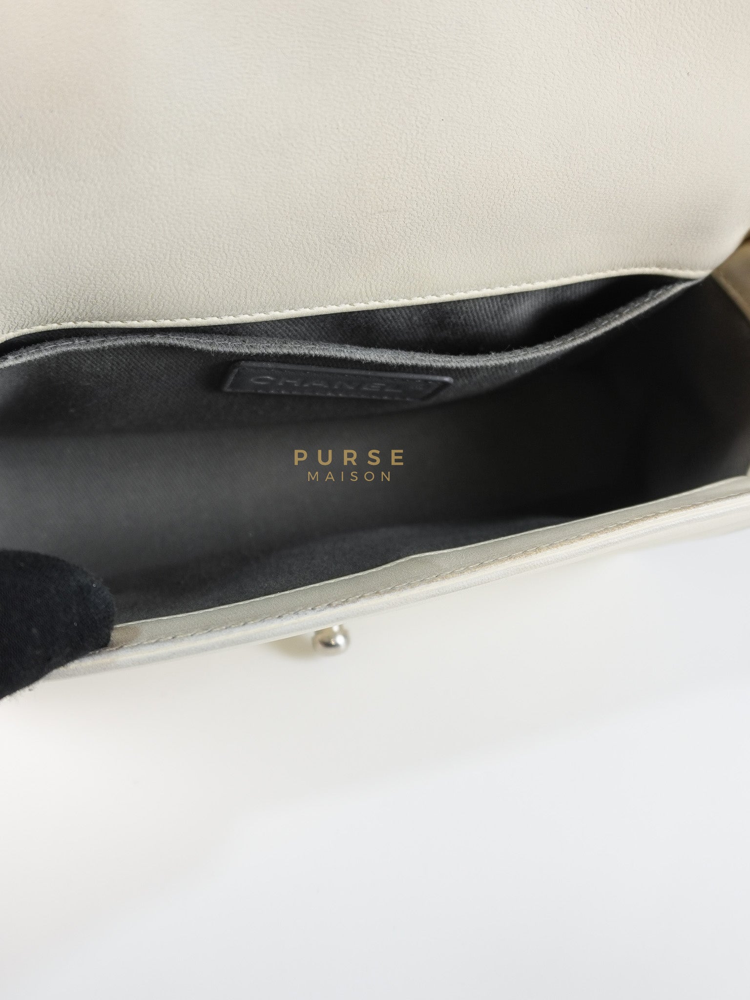 Boy Galuchat Mini Flap Bag in White Quilted Lambskin Leather & Silver Hardware Series 16 | Purse Maison Luxury Bags Shop