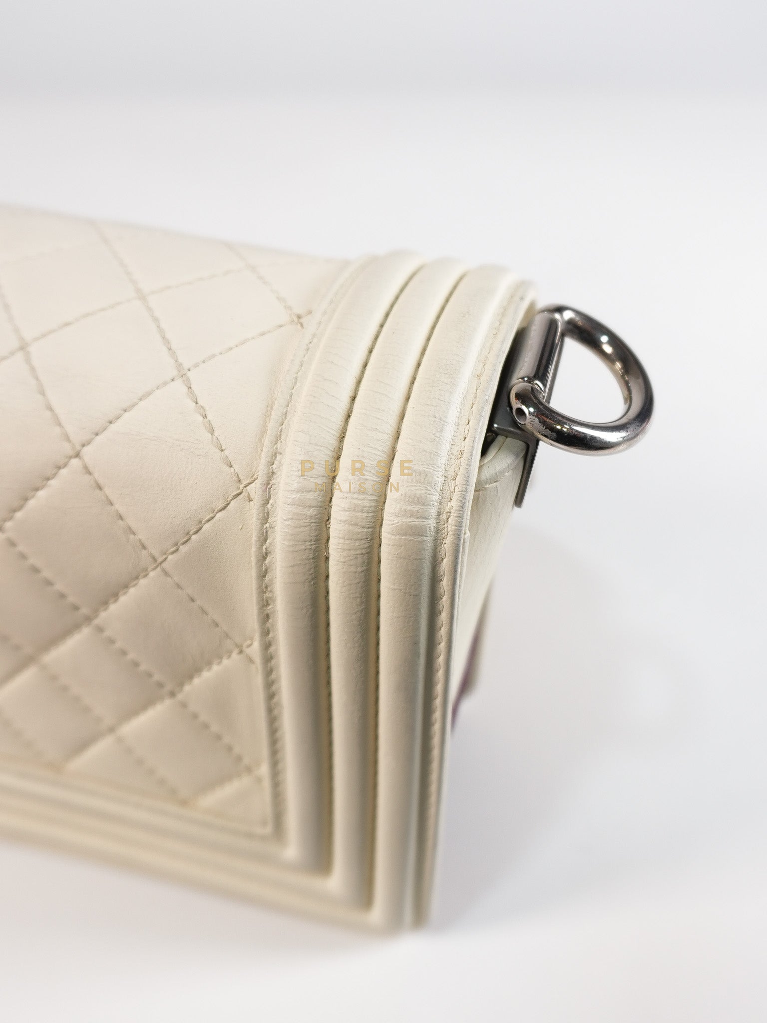 Boy Galuchat Mini Flap Bag in White Quilted Lambskin Leather & Silver Hardware Series 16 | Purse Maison Luxury Bags Shop