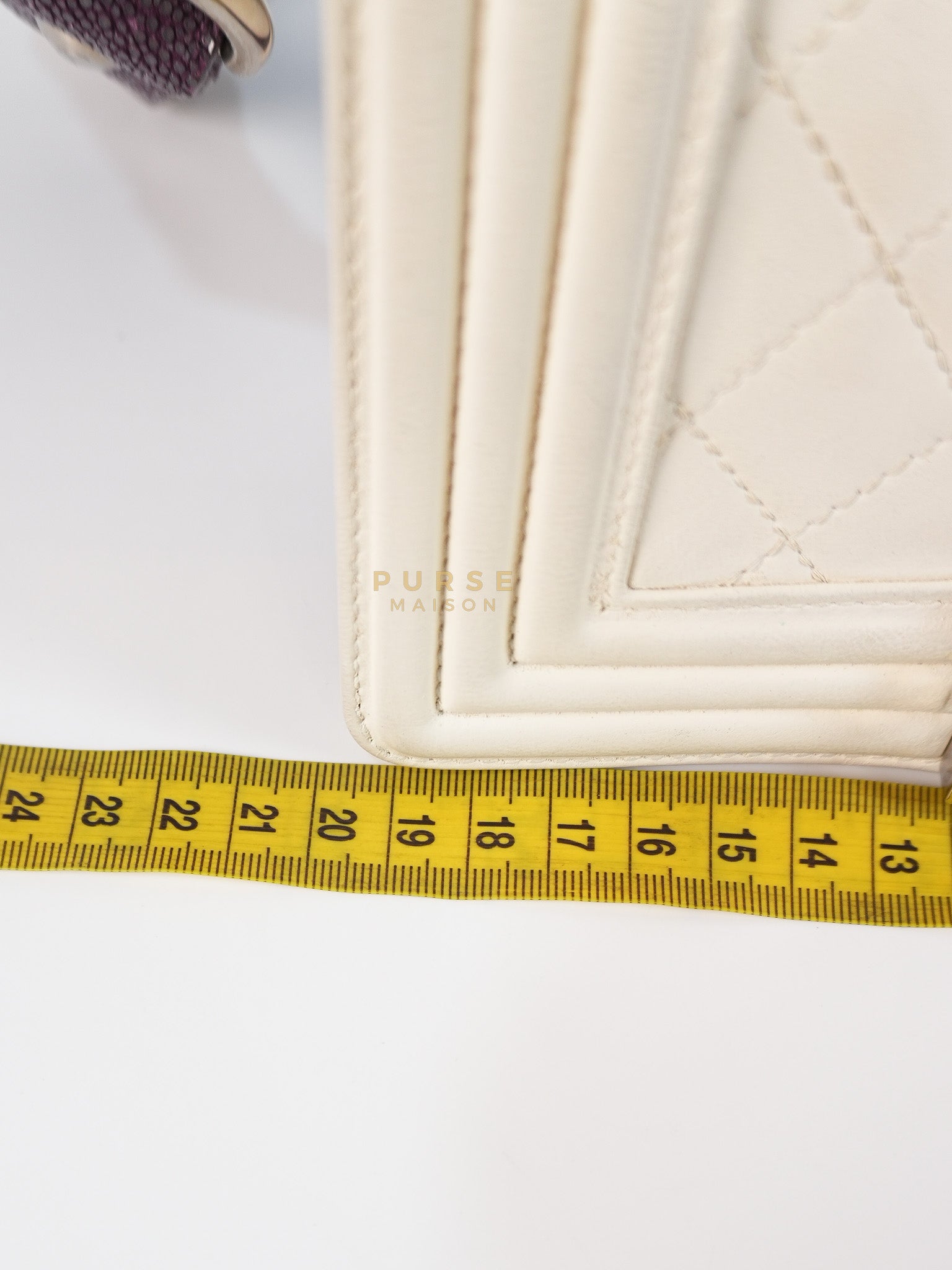 Boy Galuchat Mini Flap Bag in White Quilted Lambskin Leather & Silver Hardware Series 16 | Purse Maison Luxury Bags Shop