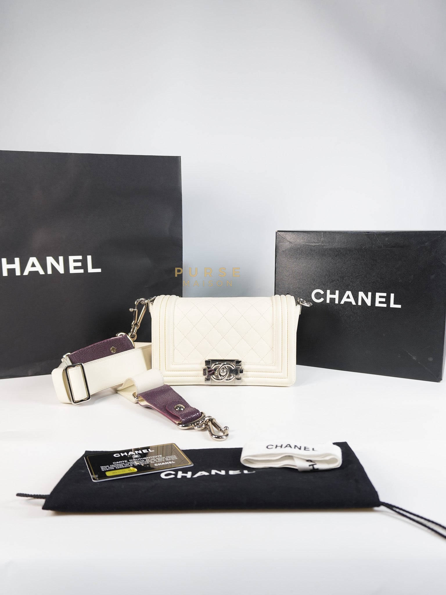 Boy Galuchat Mini Flap Bag in White Quilted Lambskin Leather & Silver Hardware Series 16 | Purse Maison Luxury Bags Shop