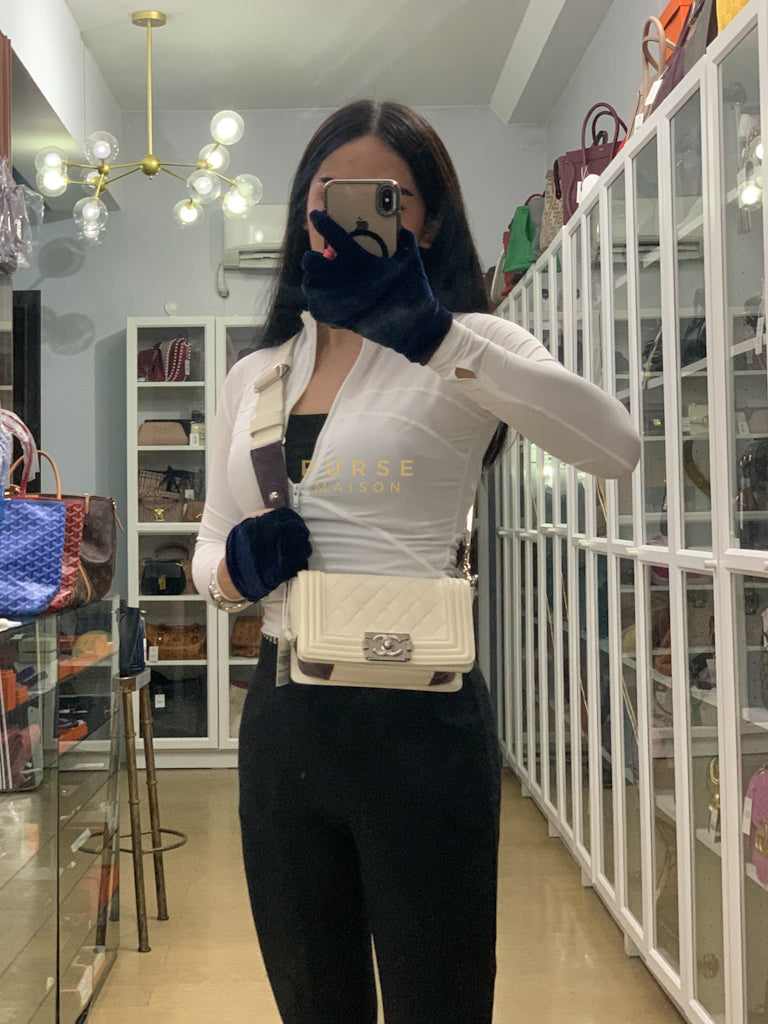 Boy Galuchat Mini Flap Bag in White Quilted Lambskin Leather & Silver Hardware Series 16 | Purse Maison Luxury Bags Shop
