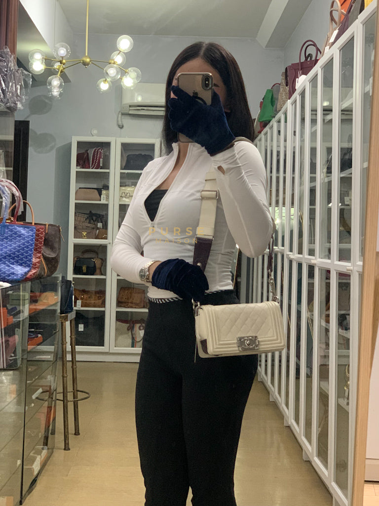 Boy Galuchat Mini Flap Bag in White Quilted Lambskin Leather & Silver Hardware Series 16 | Purse Maison Luxury Bags Shop