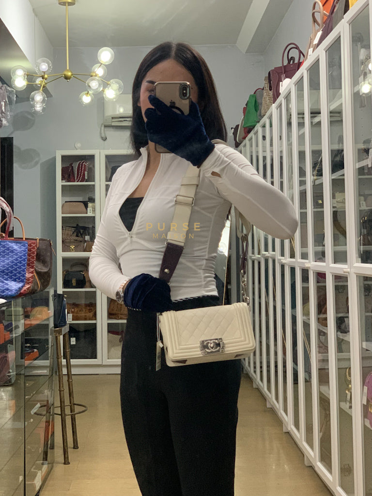 Boy Galuchat Mini Flap Bag in White Quilted Lambskin Leather & Silver Hardware Series 16 | Purse Maison Luxury Bags Shop