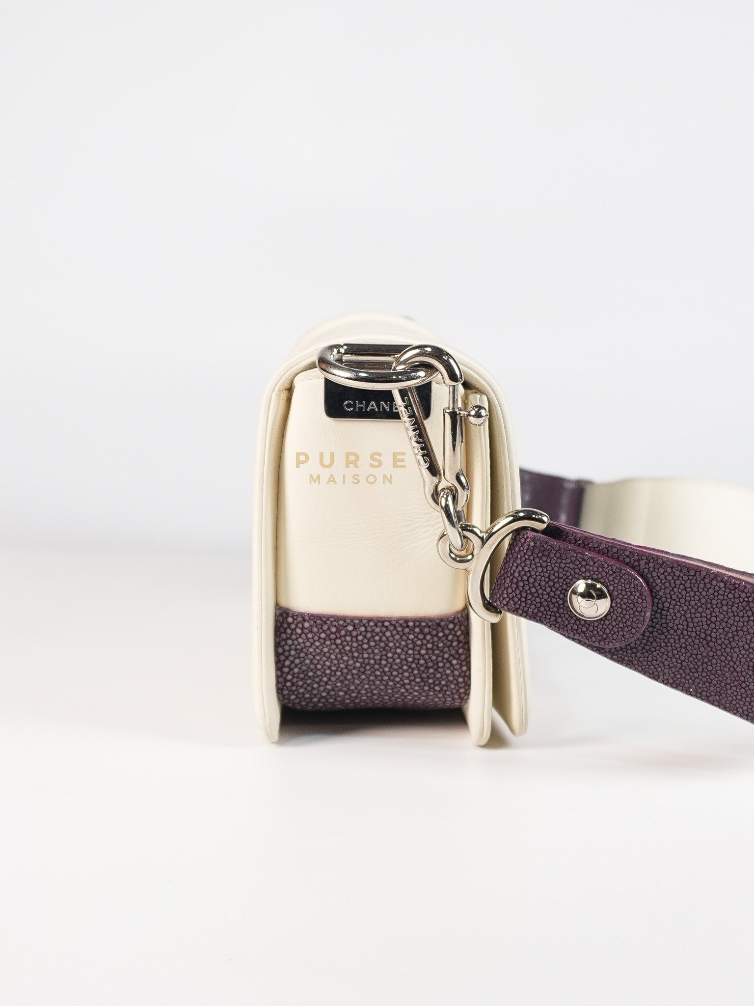 Boy Galuchat Mini Flap Bag in White Quilted Lambskin Leather & Silver Hardware Series 16 | Purse Maison Luxury Bags Shop