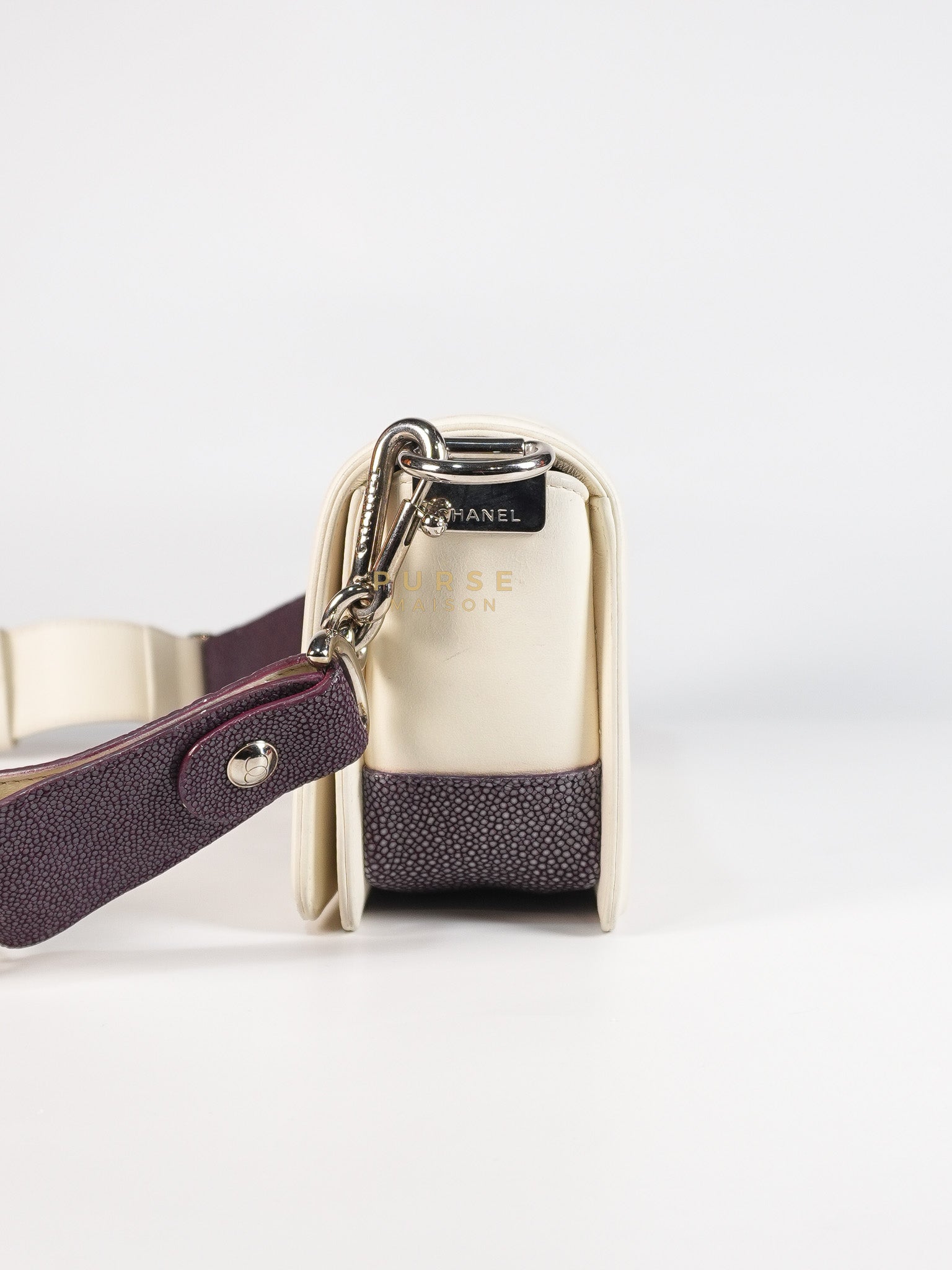 Boy Galuchat Mini Flap Bag in White Quilted Lambskin Leather & Silver Hardware Series 16 | Purse Maison Luxury Bags Shop