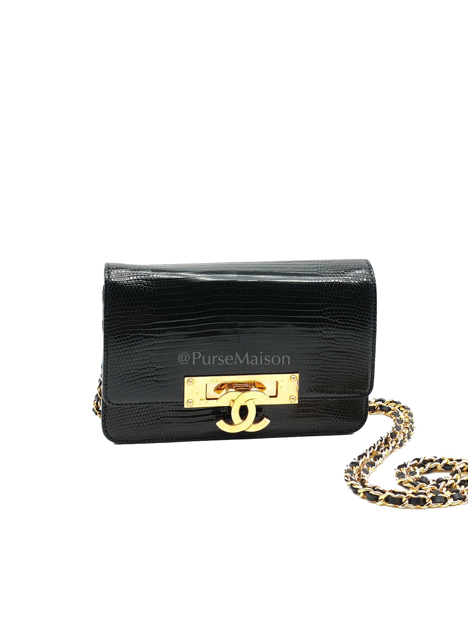 Boy Lizard Wallet On Chain Black and Gold Hardware Series 19 | Purse Maison Luxury Bags Shop