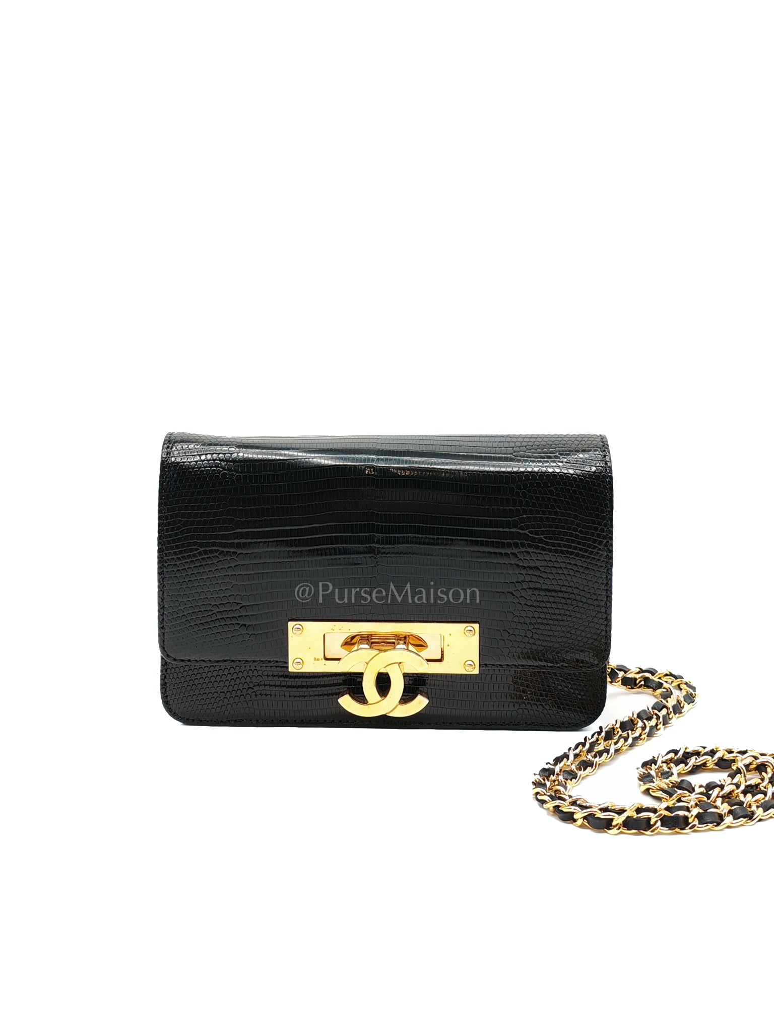 Boy Lizard Wallet On Chain Black and Gold Hardware Series 19 | Purse Maison Luxury Bags Shop