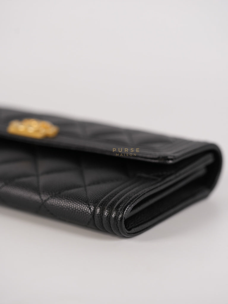 Boy Long Wallet Black in Caviar Leather and Aged Gold Hardware Series 25 | Purse Maison Luxury Bags Shop