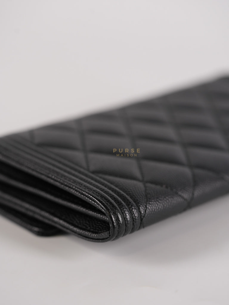 Boy Long Wallet Black in Caviar Leather and Aged Gold Hardware Series 25 | Purse Maison Luxury Bags Shop