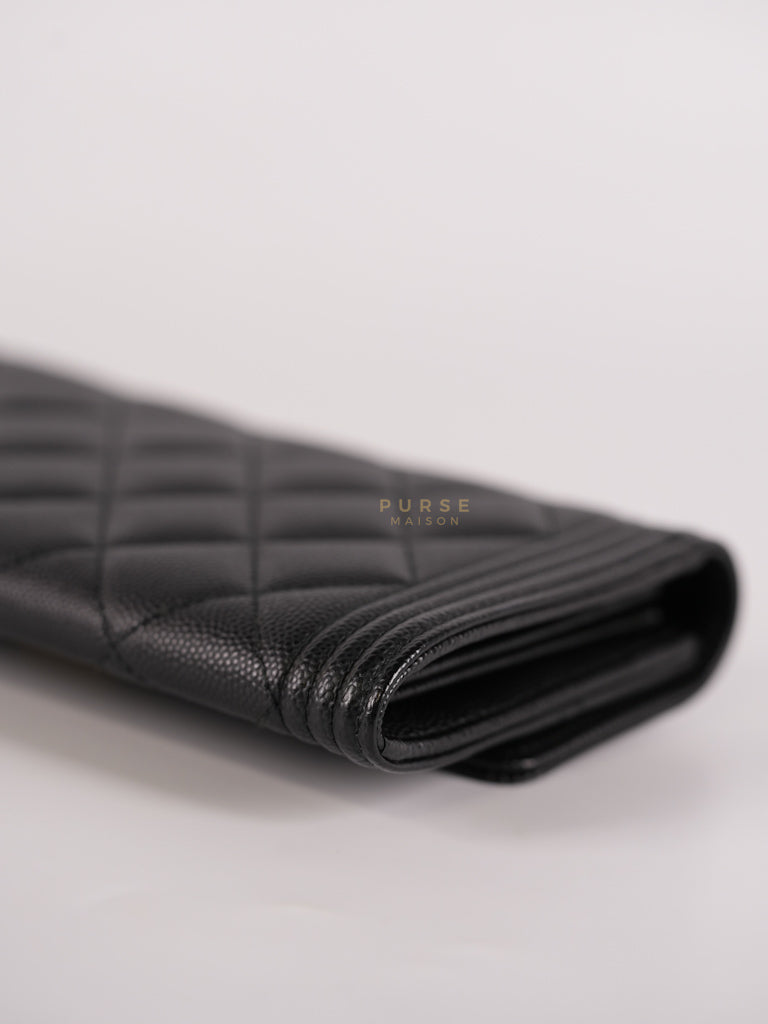 Boy Long Wallet Black in Caviar Leather and Aged Gold Hardware Series 25 | Purse Maison Luxury Bags Shop