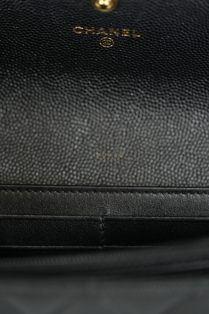 Boy Long Wallet Black in Caviar Leather and Aged Gold Hardware Series 25 | Purse Maison Luxury Bags Shop