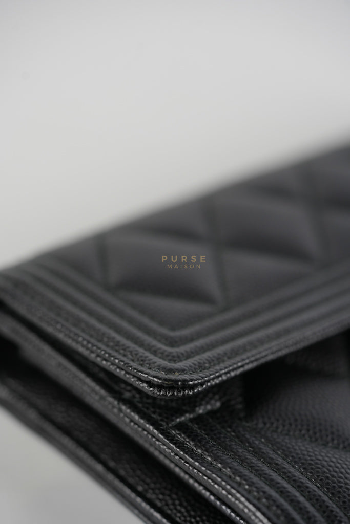 Boy Long Wallet Black in Caviar Leather and Aged Gold Hardware Series 25 | Purse Maison Luxury Bags Shop