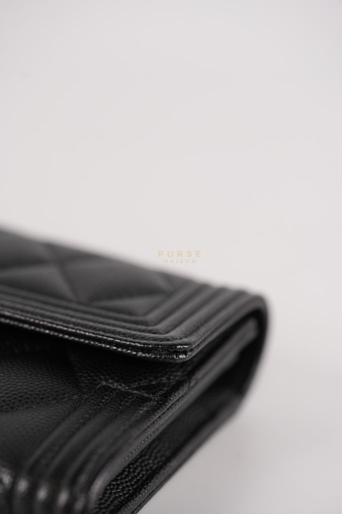 Boy Long Wallet Black in Caviar Leather and Aged Gold Hardware Series 25 | Purse Maison Luxury Bags Shop