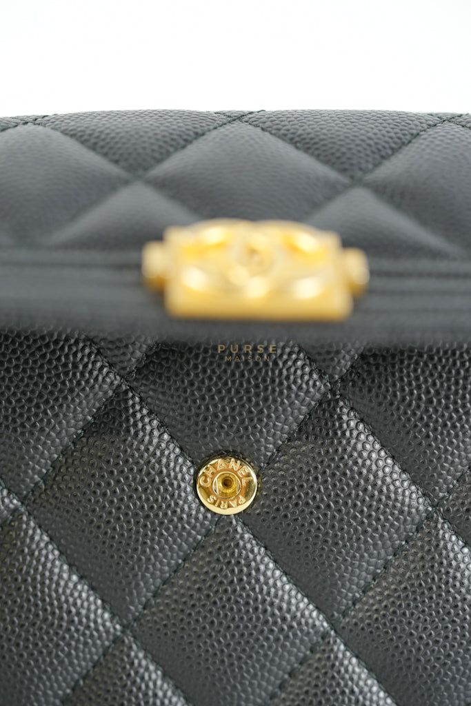 Boy Long Wallet Black in Caviar Leather and Aged Gold Hardware Series 25 | Purse Maison Luxury Bags Shop