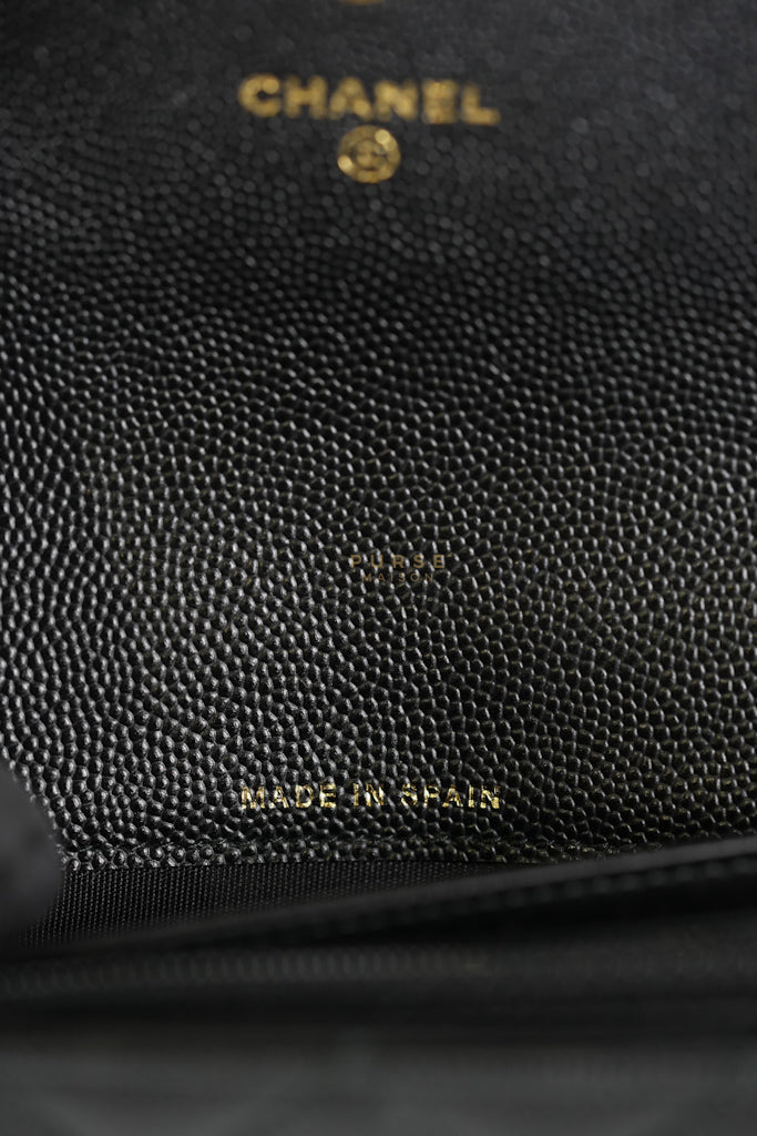 Boy Long Wallet Black in Caviar Leather and Aged Gold Hardware Series 25 | Purse Maison Luxury Bags Shop