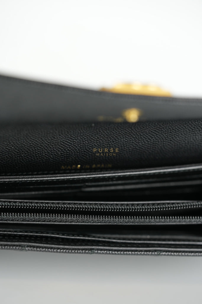 Boy Long Wallet Black in Caviar Leather and Aged Gold Hardware Series 25 | Purse Maison Luxury Bags Shop