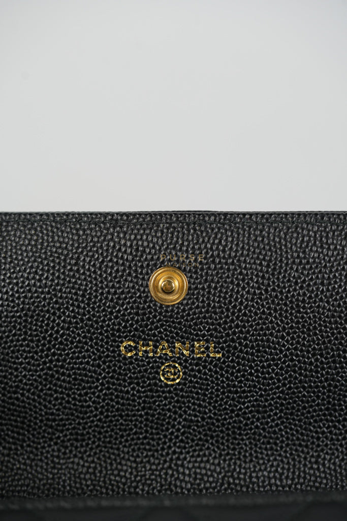 Boy Long Wallet Black in Caviar Leather and Aged Gold Hardware Series 25 | Purse Maison Luxury Bags Shop