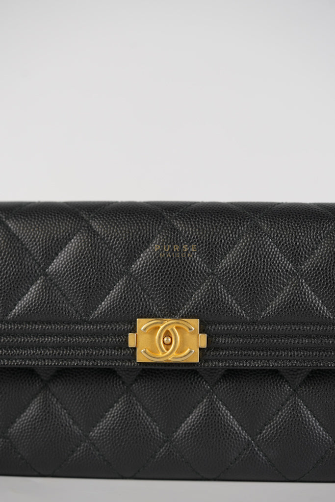 Boy Long Wallet Black in Caviar Leather and Aged Gold Hardware Series 25 | Purse Maison Luxury Bags Shop
