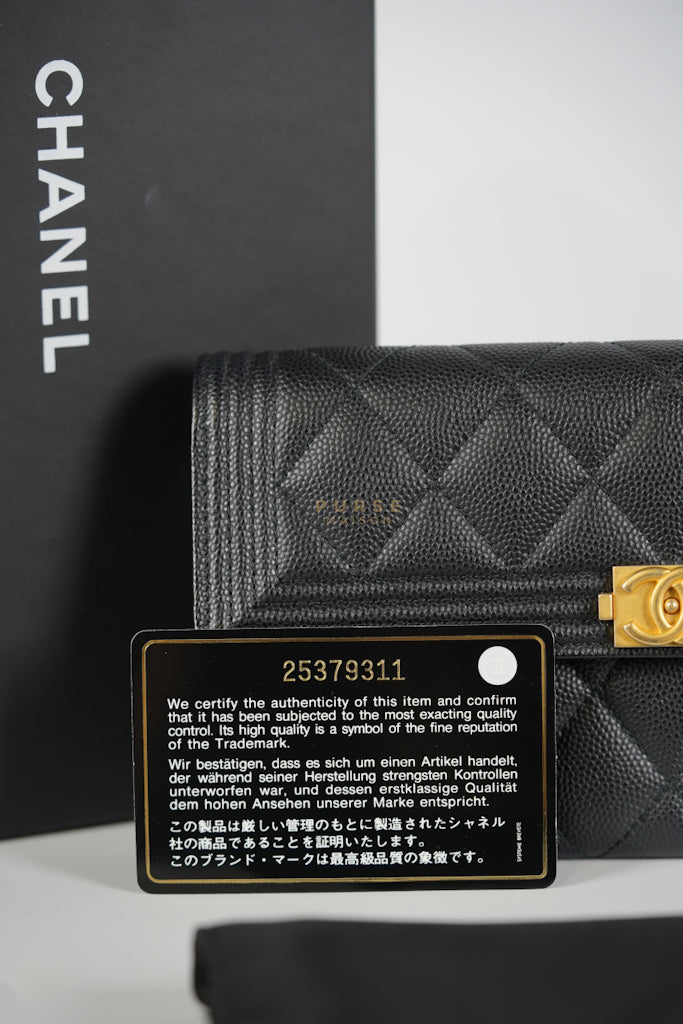 Boy Long Wallet Black in Caviar Leather and Aged Gold Hardware Series 25 | Purse Maison Luxury Bags Shop