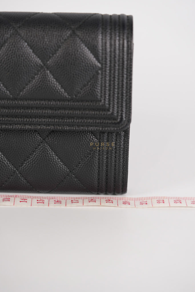 Boy Long Wallet Black in Caviar Leather and Aged Gold Hardware Series 25 | Purse Maison Luxury Bags Shop