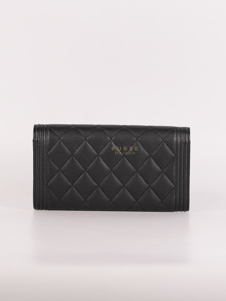 Boy Long Wallet Black in Caviar Leather and Aged Gold Hardware Series 25 | Purse Maison Luxury Bags Shop