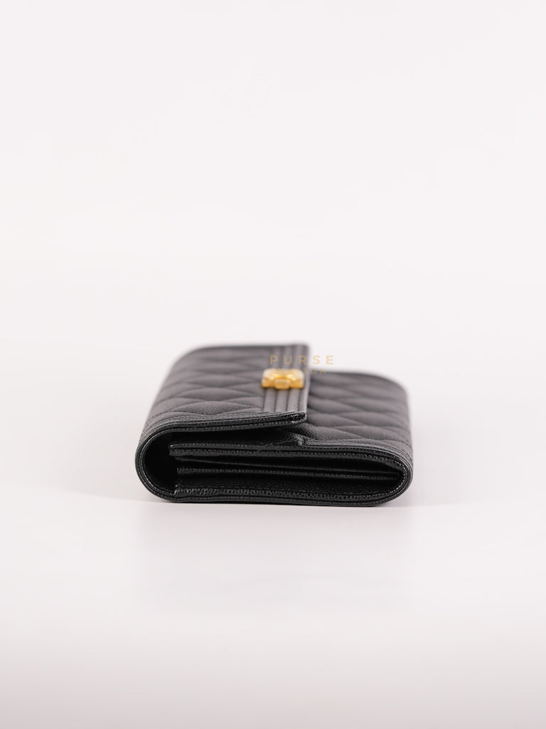 Boy Long Wallet Black in Caviar Leather and Aged Gold Hardware Series 25 | Purse Maison Luxury Bags Shop