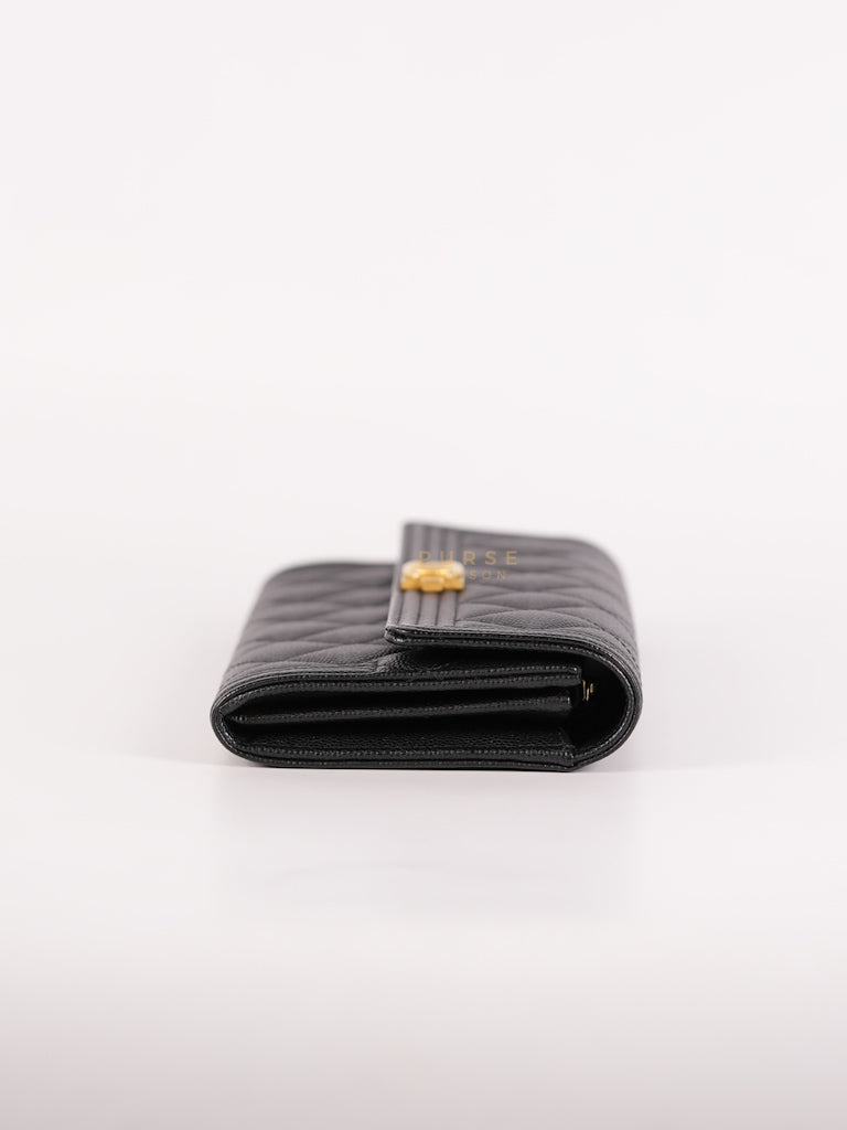 Boy Long Wallet Black in Caviar Leather and Aged Gold Hardware Series 25 | Purse Maison Luxury Bags Shop