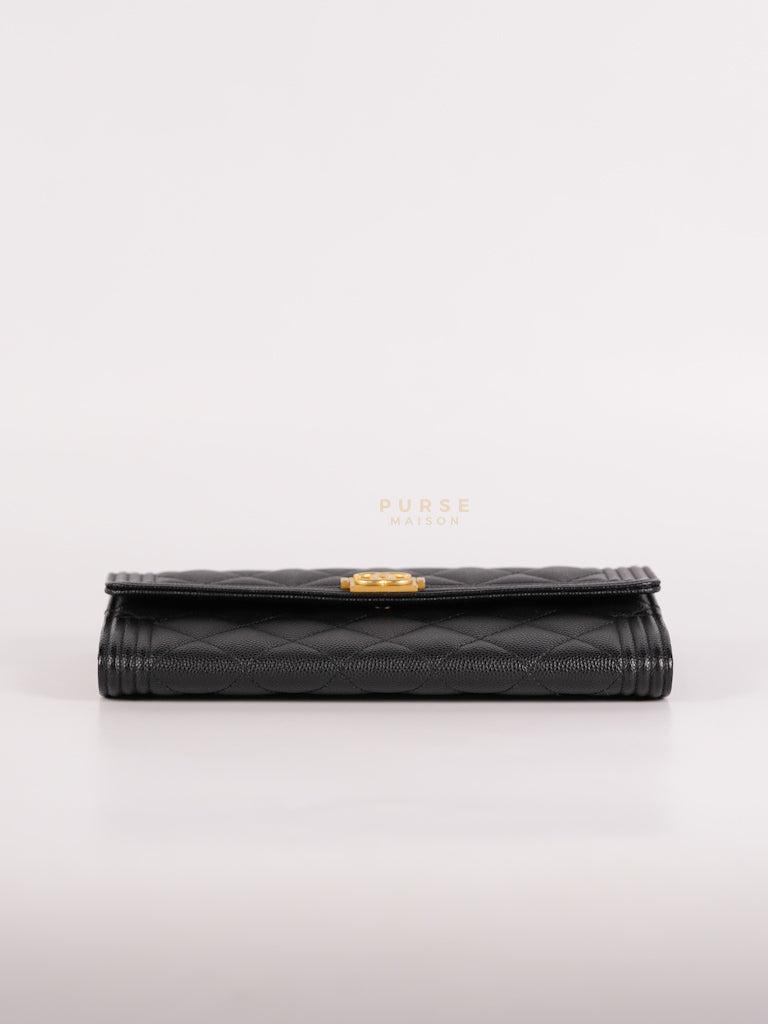 Boy Long Wallet Black in Caviar Leather and Aged Gold Hardware Series 25 | Purse Maison Luxury Bags Shop