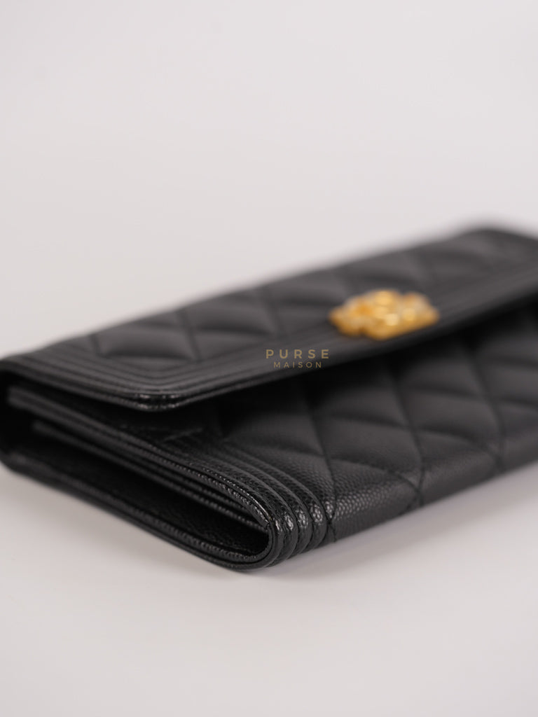 Boy Long Wallet Black in Caviar Leather and Aged Gold Hardware Series 25 | Purse Maison Luxury Bags Shop