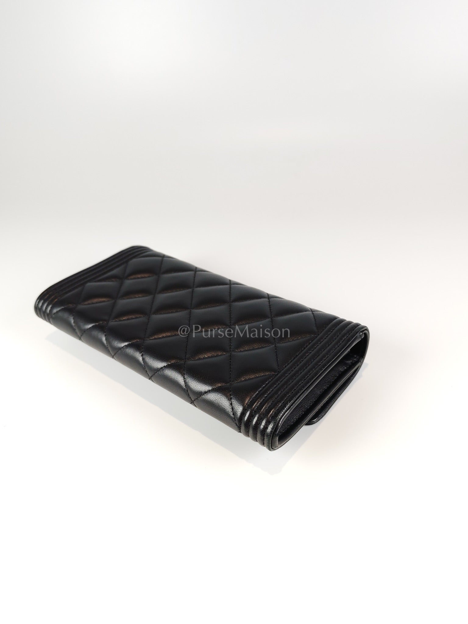 Boy Long Wallet in Black Quilted Lambskin Leather and Aged Gold Hardware Series 27 | Purse Maison Luxury Bags Shop