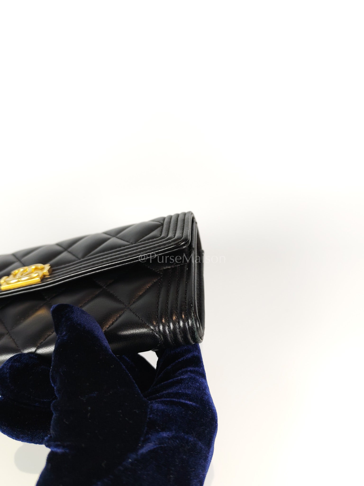 Boy Long Wallet in Black Quilted Lambskin Leather and Aged Gold Hardware Series 27 | Purse Maison Luxury Bags Shop