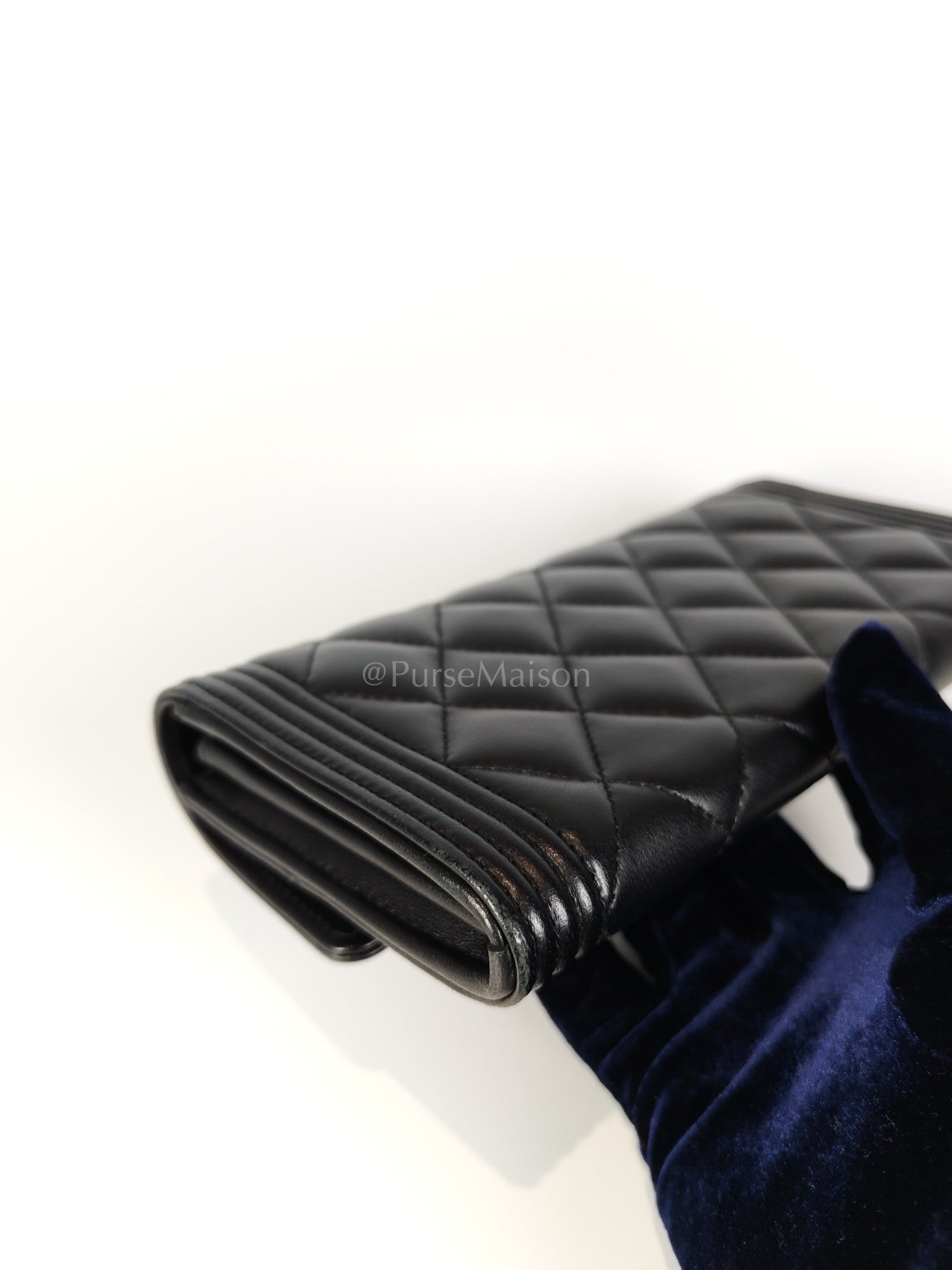 Boy Long Wallet in Black Quilted Lambskin Leather and Aged Gold Hardware Series 27 | Purse Maison Luxury Bags Shop