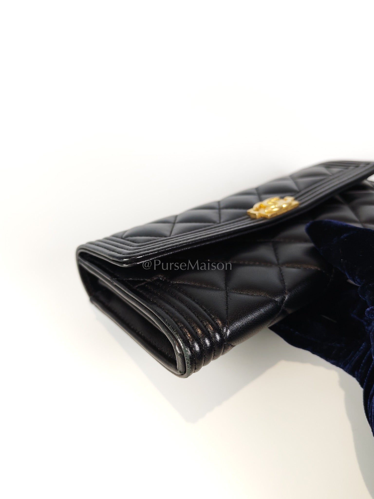 Boy Long Wallet in Black Quilted Lambskin Leather and Aged Gold Hardware Series 27 | Purse Maison Luxury Bags Shop
