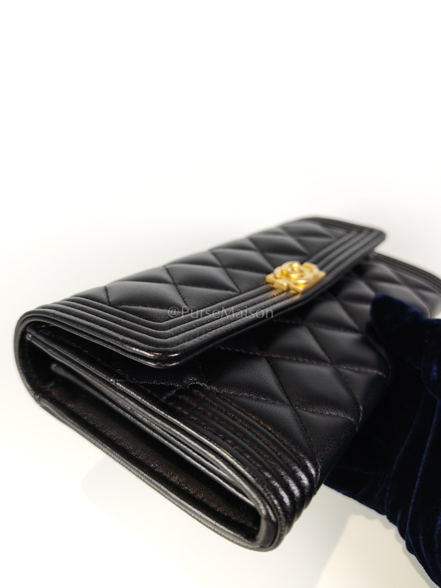 Boy Long Wallet in Black Quilted Lambskin Leather and Aged Gold Hardware Series 27 | Purse Maison Luxury Bags Shop