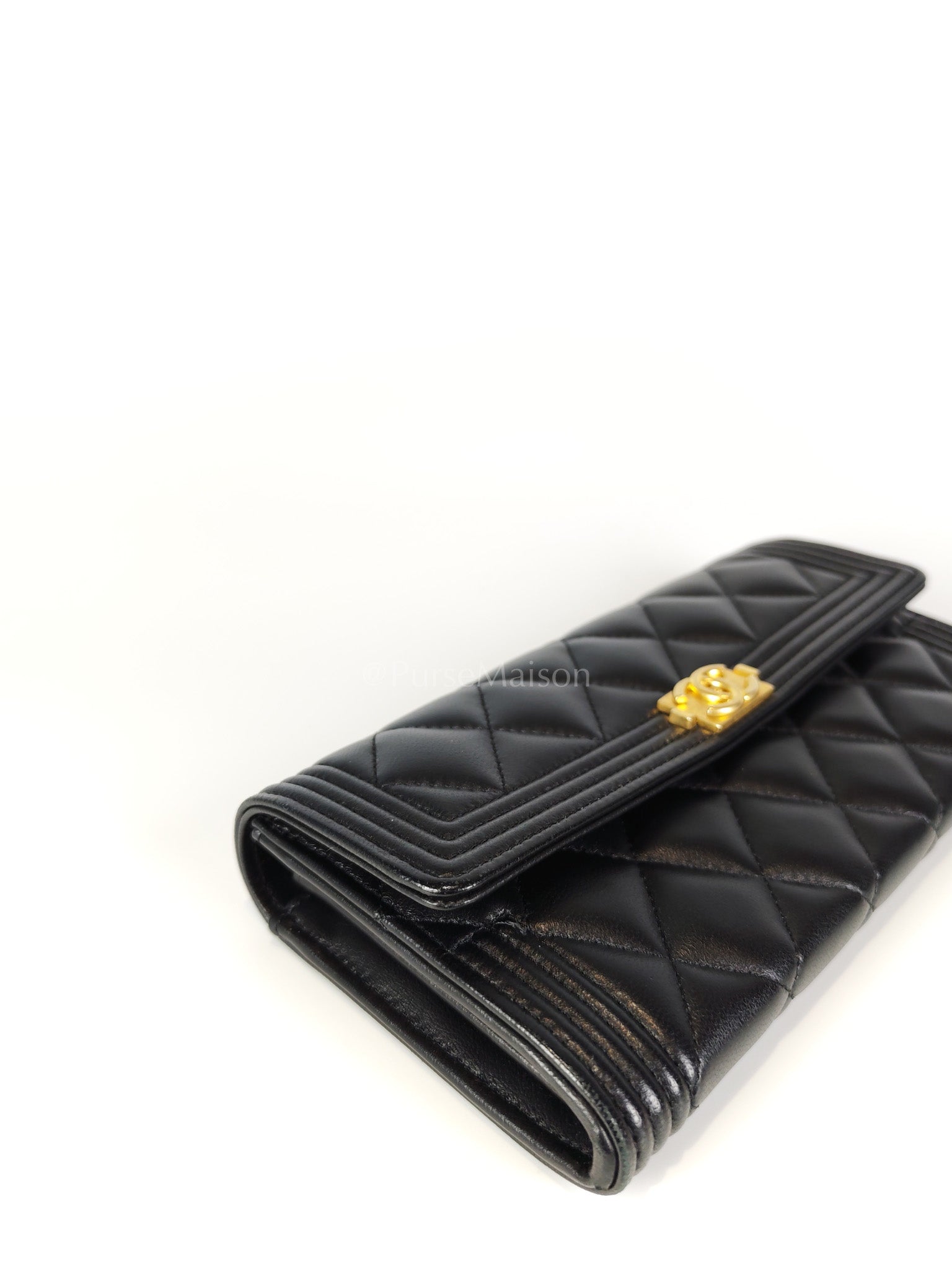 Boy Long Wallet in Black Quilted Lambskin Leather and Aged Gold Hardware Series 27 | Purse Maison Luxury Bags Shop