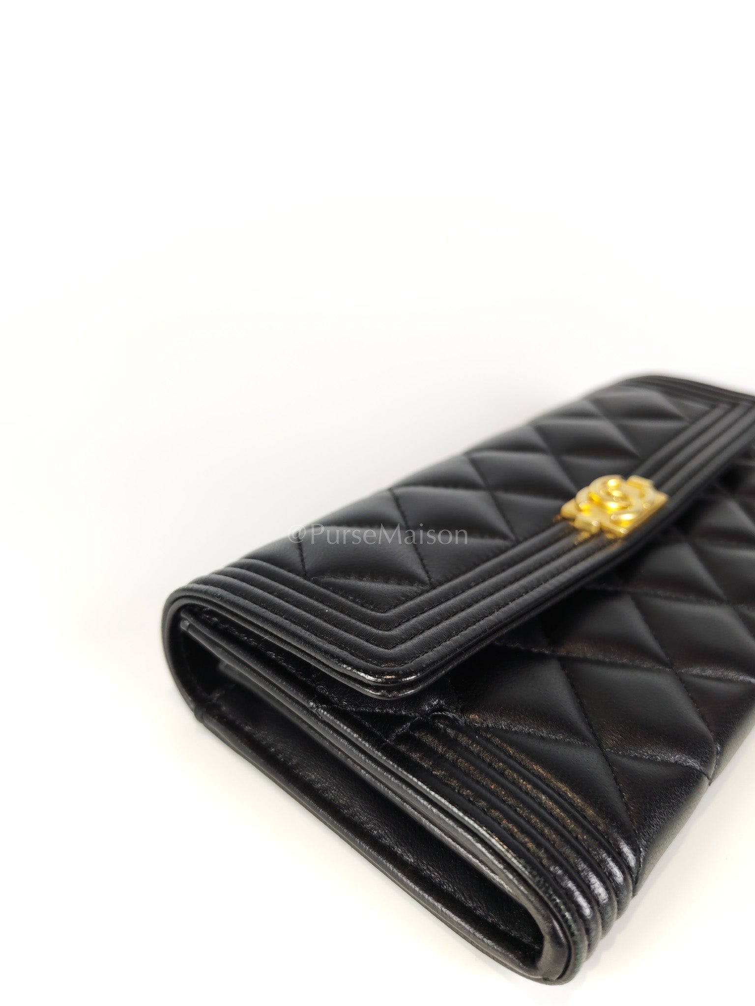 Boy Long Wallet in Black Quilted Lambskin Leather and Aged Gold Hardware Series 27 | Purse Maison Luxury Bags Shop