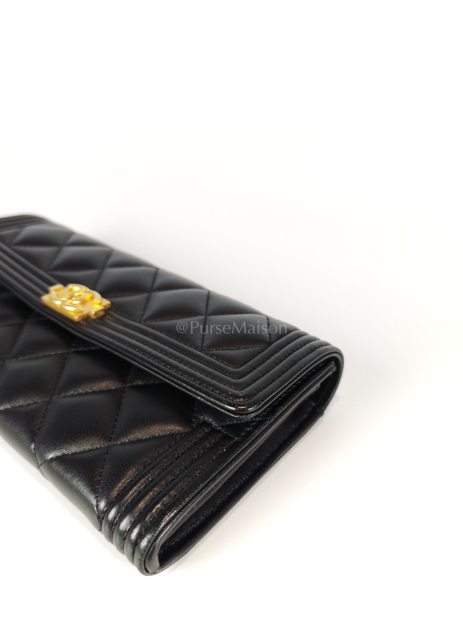 Boy Long Wallet in Black Quilted Lambskin Leather and Aged Gold Hardware Series 27 | Purse Maison Luxury Bags Shop