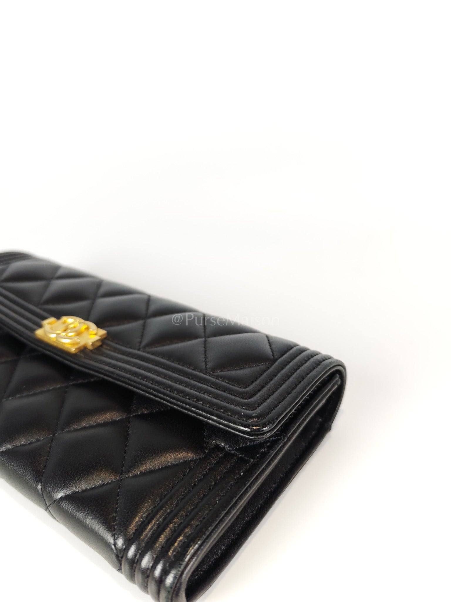 Boy Long Wallet in Black Quilted Lambskin Leather and Aged Gold Hardware Series 27 | Purse Maison Luxury Bags Shop