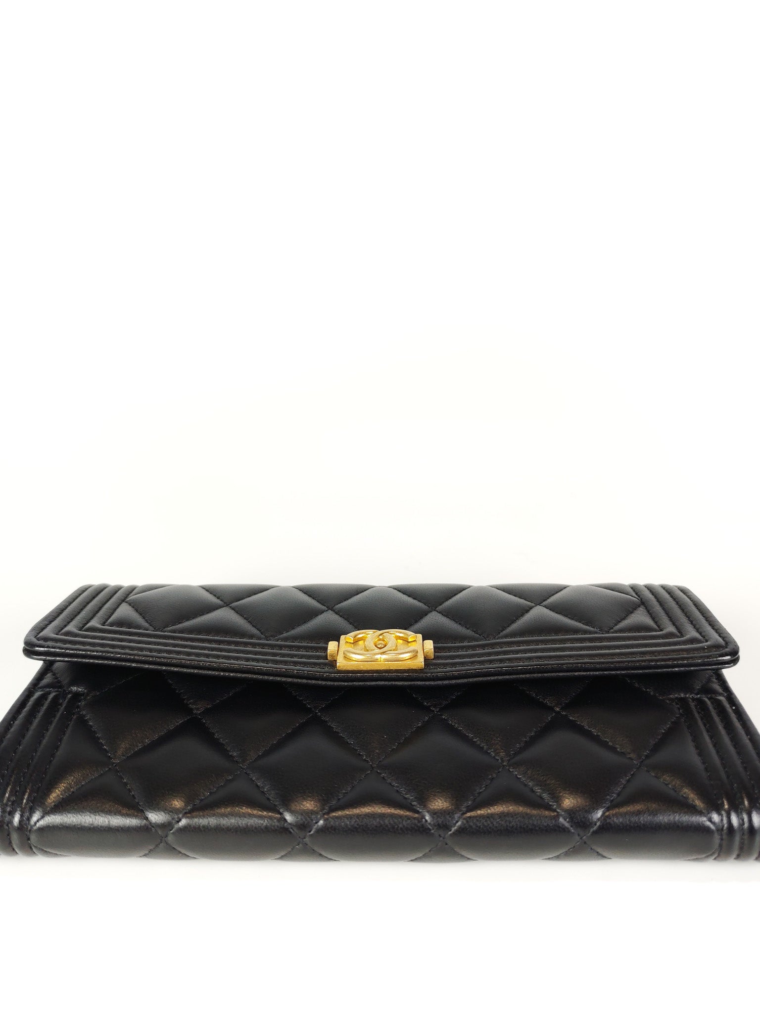 Boy Long Wallet in Black Quilted Lambskin Leather and Aged Gold Hardware Series 27 | Purse Maison Luxury Bags Shop