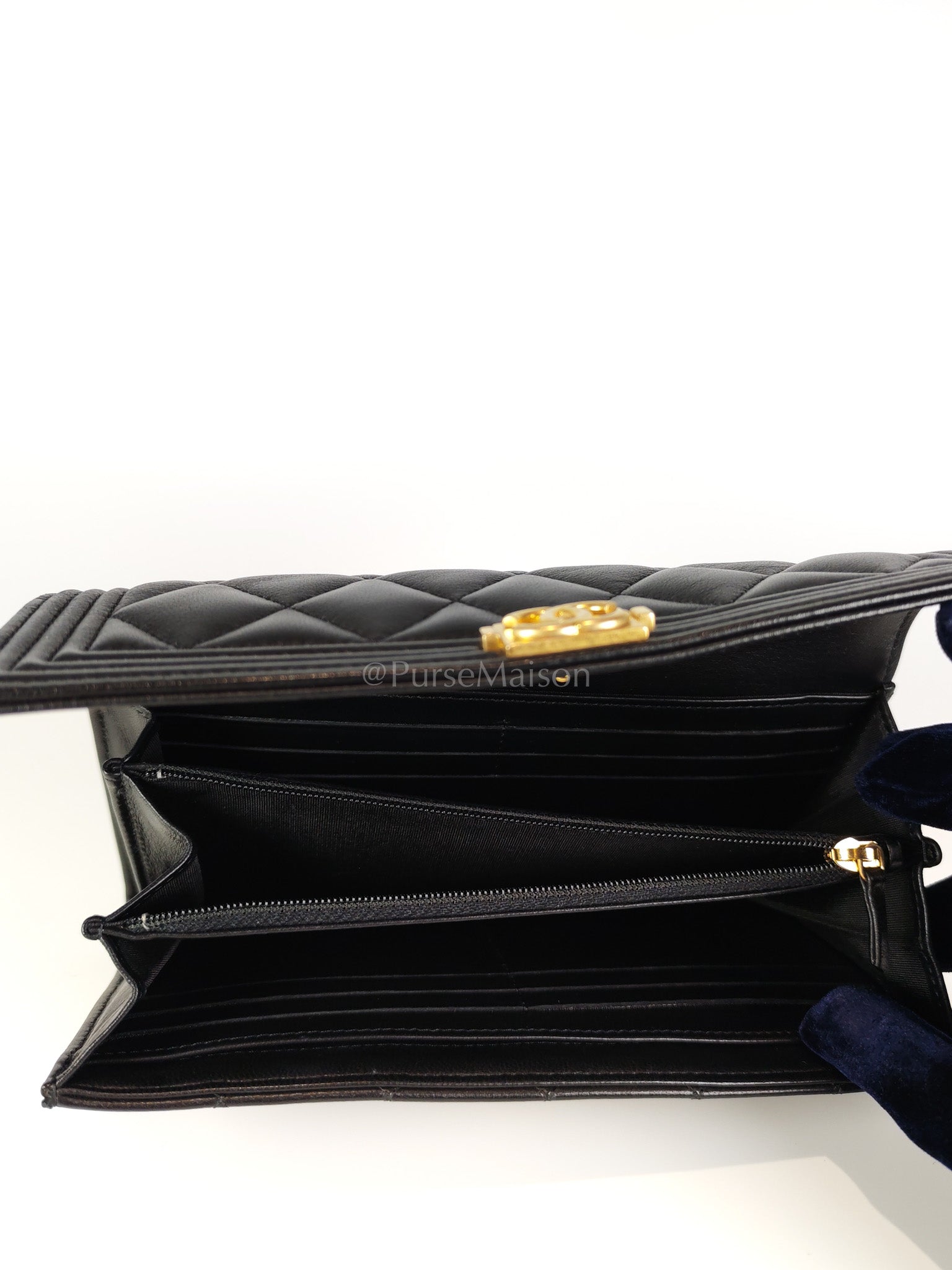Boy Long Wallet in Black Quilted Lambskin Leather and Aged Gold Hardware Series 27 | Purse Maison Luxury Bags Shop