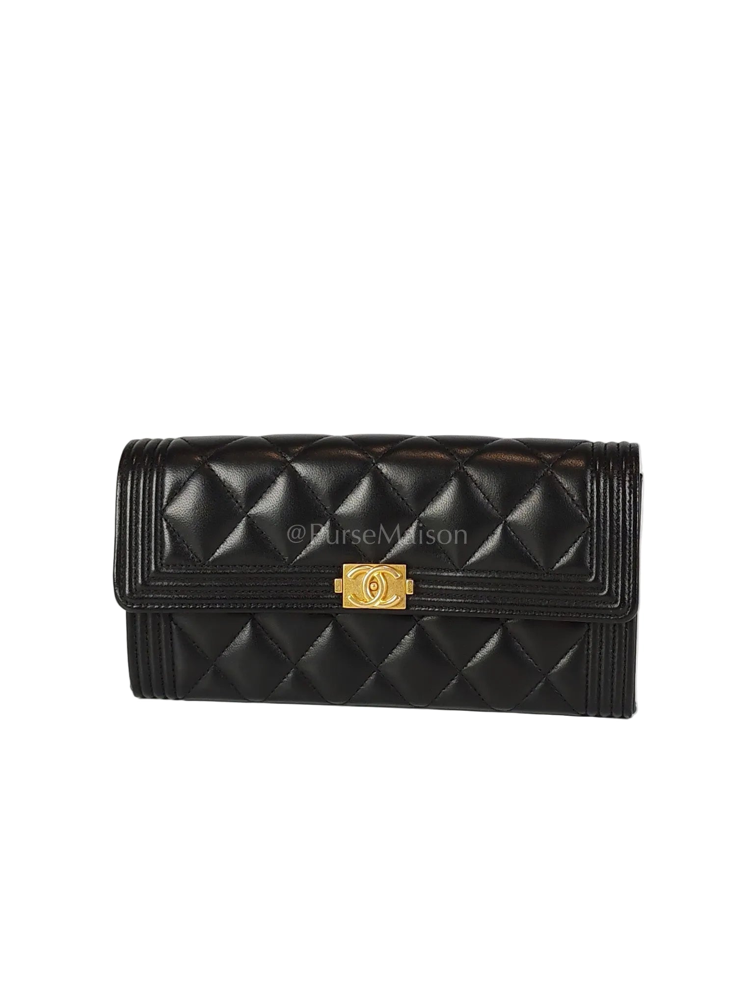 Boy Long Wallet in Black Quilted Lambskin Leather and Aged Gold Hardware Series 27 | Purse Maison Luxury Bags Shop