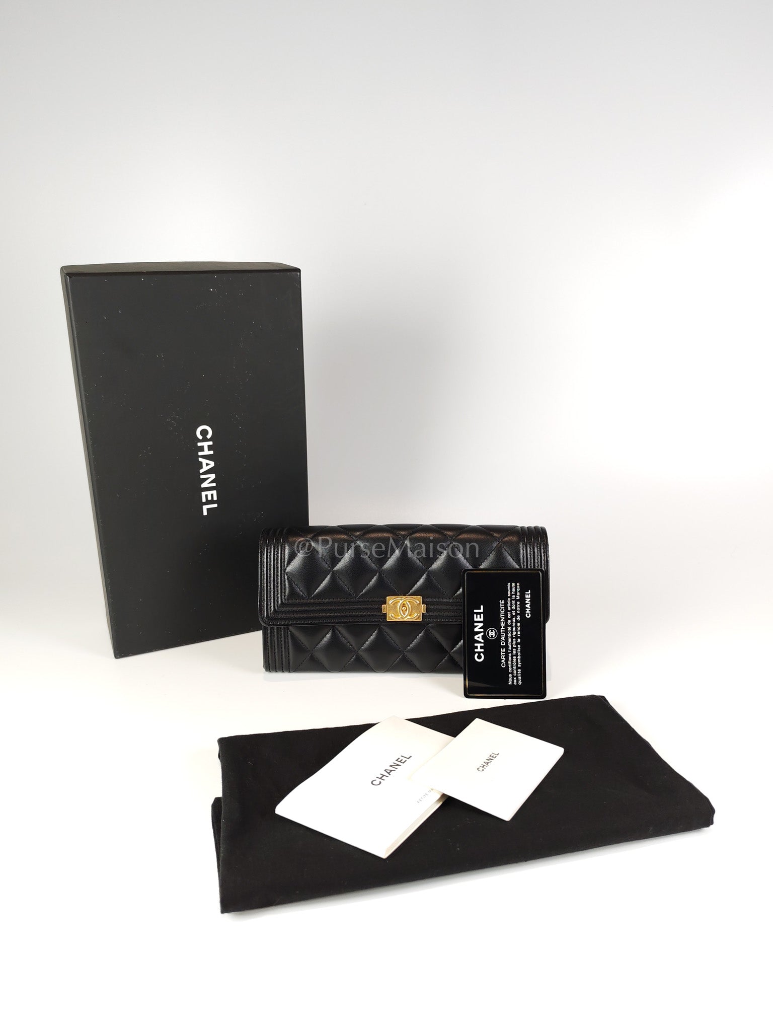 Boy Long Wallet in Black Quilted Lambskin Leather and Aged Gold Hardware Series 27 | Purse Maison Luxury Bags Shop