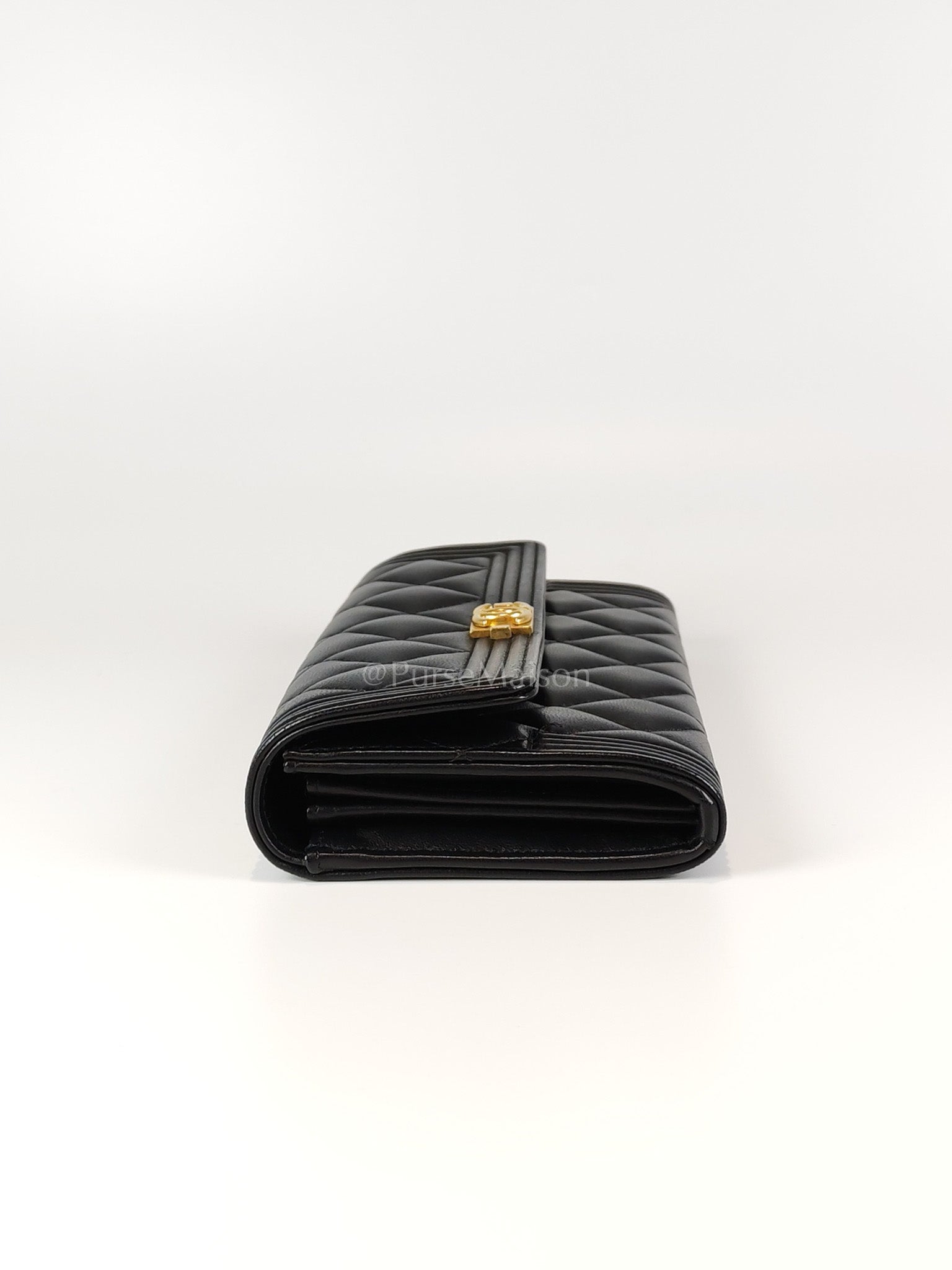 Boy Long Wallet in Black Quilted Lambskin Leather and Aged Gold Hardware Series 27 | Purse Maison Luxury Bags Shop