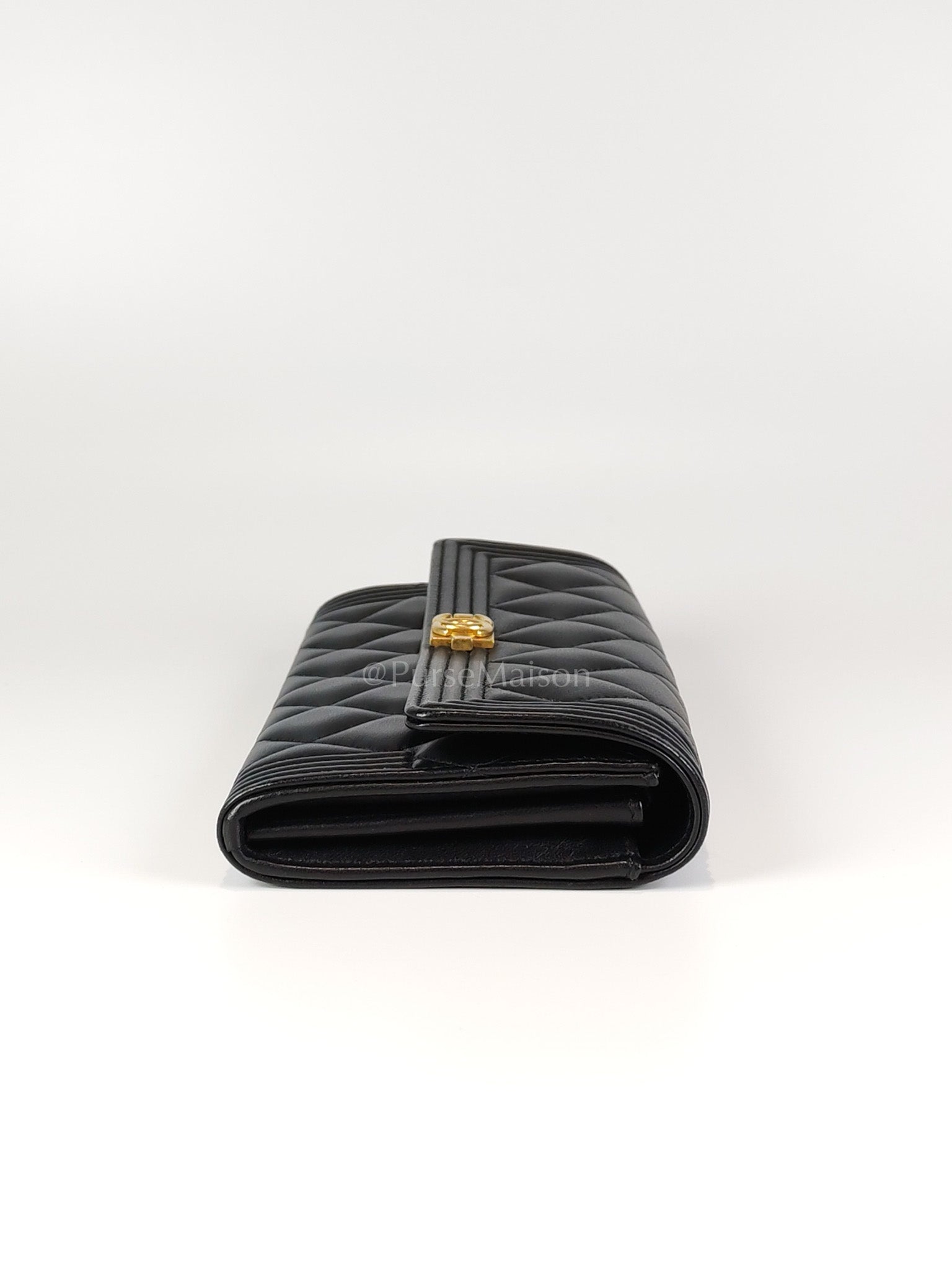 Boy Long Wallet in Black Quilted Lambskin Leather and Aged Gold Hardware Series 27 | Purse Maison Luxury Bags Shop
