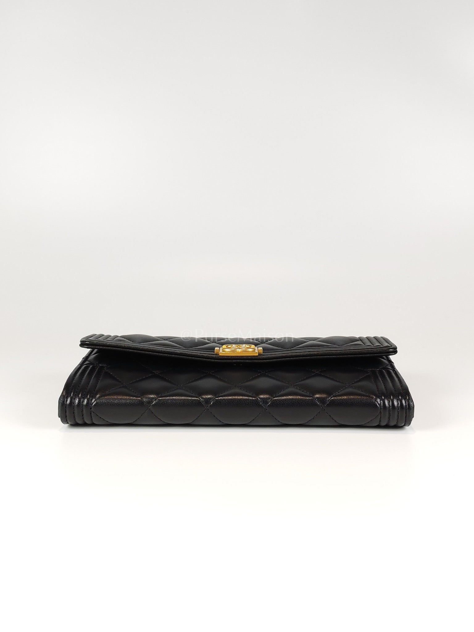 Boy Long Wallet in Black Quilted Lambskin Leather and Aged Gold Hardware Series 27 | Purse Maison Luxury Bags Shop