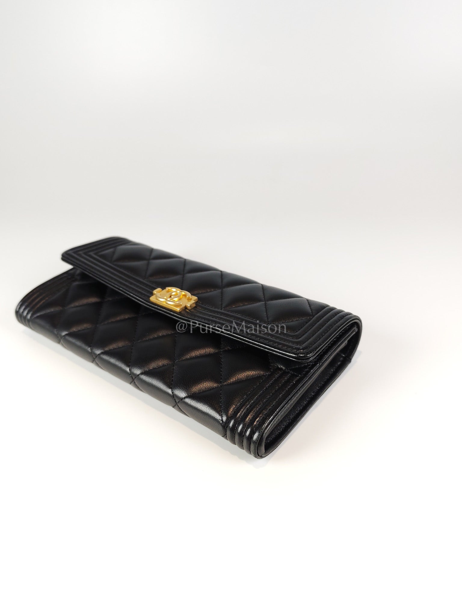 Boy Long Wallet in Black Quilted Lambskin Leather and Aged Gold Hardware Series 27 | Purse Maison Luxury Bags Shop