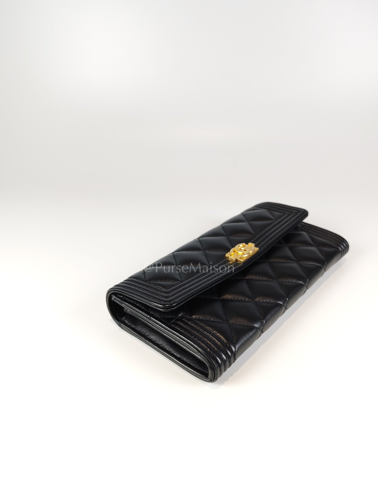 Boy Long Wallet in Black Quilted Lambskin Leather and Aged Gold Hardware Series 27 | Purse Maison Luxury Bags Shop