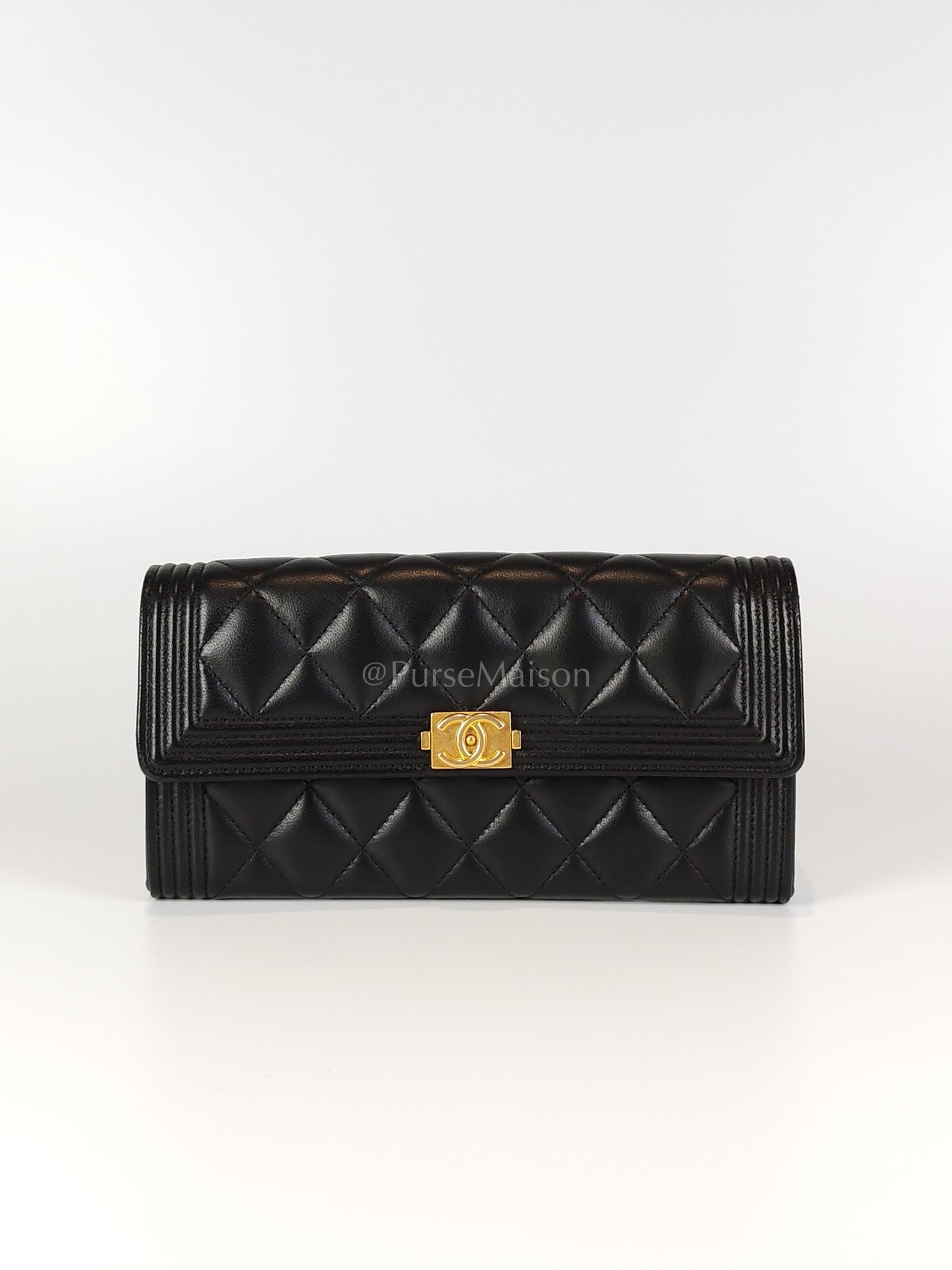 Boy Long Wallet in Black Quilted Lambskin Leather and Aged Gold Hardware Series 27 | Purse Maison Luxury Bags Shop
